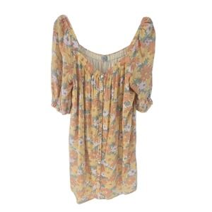 Rails Daisy Meadow Dress Large Yellow Orange Floral Linen Rayon Sundress Mini